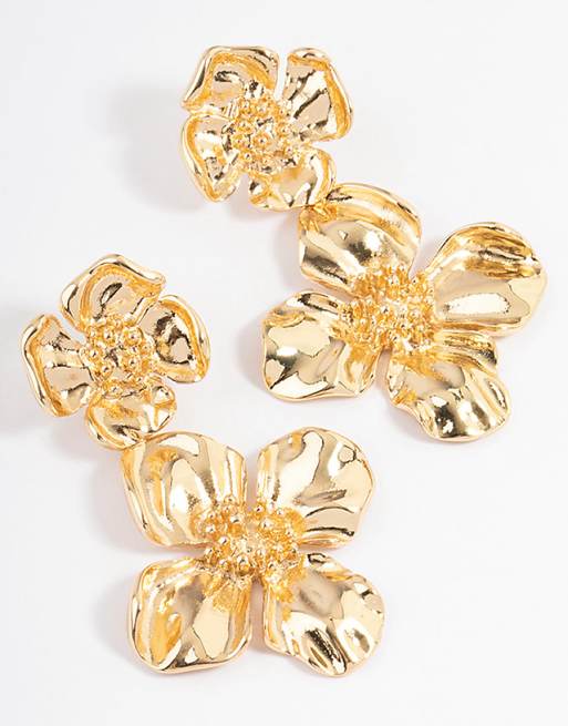 Lovisa Lovisa gold plated double gradual flower drop earrings in gold