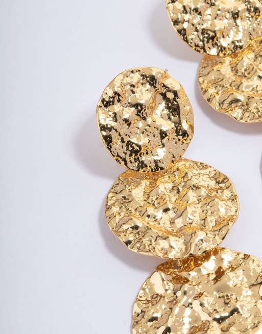 Lovisa Lovisa Gold Plated Trio Hammered Drop Earrings In Gold