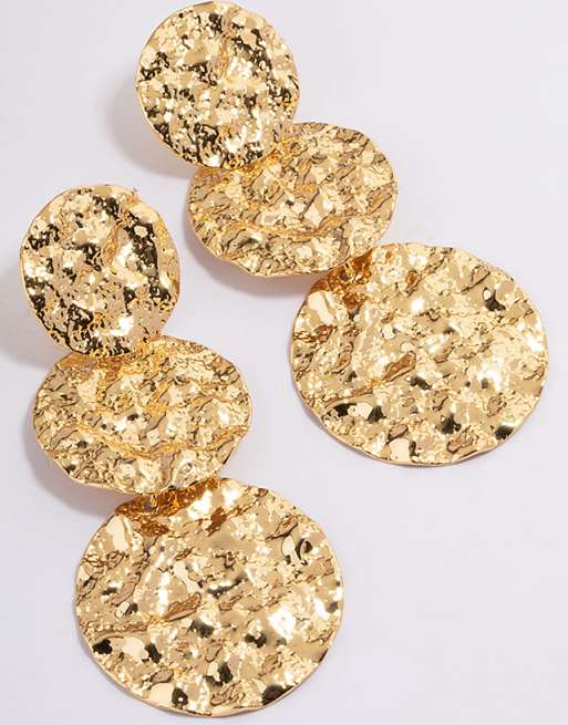 Lovisa Lovisa gold plated trio hammered drop earrings in gold