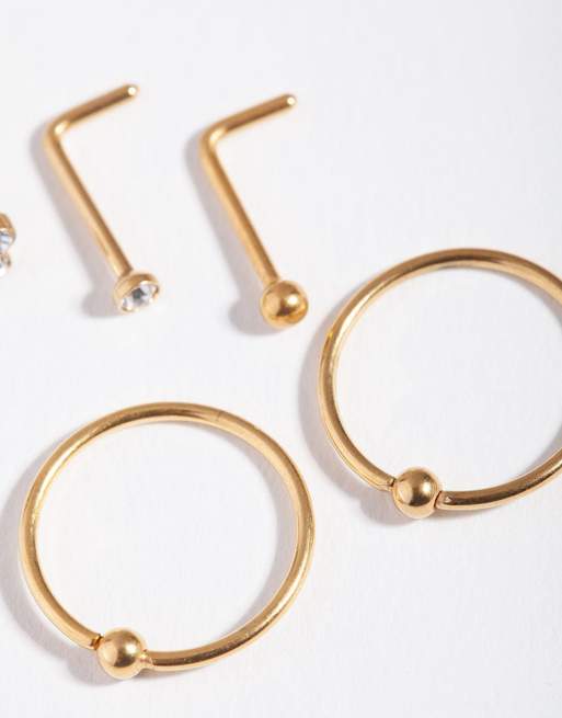 Lovisa Lovisa Gold Surgical Steel Flower & Bee Nose Stud 6-pack In Gold