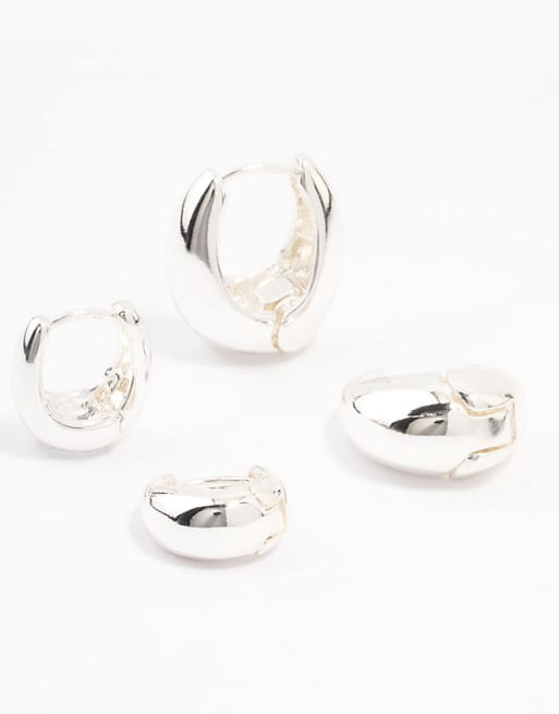 Lovisa Lovisa silver plated small & medium oval huggie earrings in silver