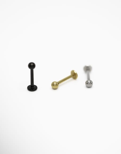 Lovisa Mixed Finish Surgical Steel Small Ball Flat Back Studs 3-pack In Multicolour