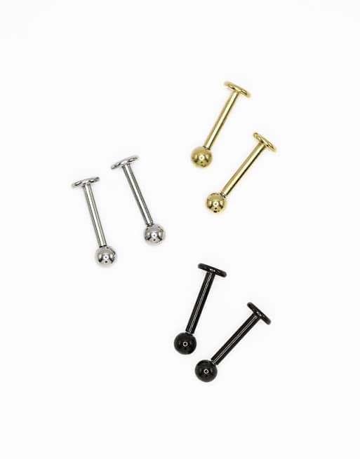 Lovisa Mixed finish surgical steel small ball flat back studs 3-pack in multicolour