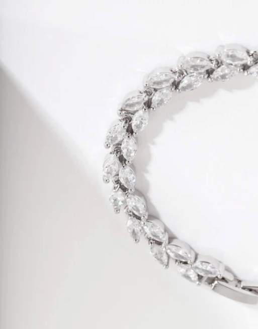 Lovisa Rhodium Diamond Simulant Petal Row Tennis Bracelet In Silver
