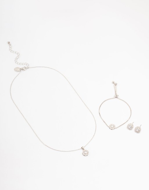 Lovisa Round cubic zirconia necklace bracelet & earrings set in silver