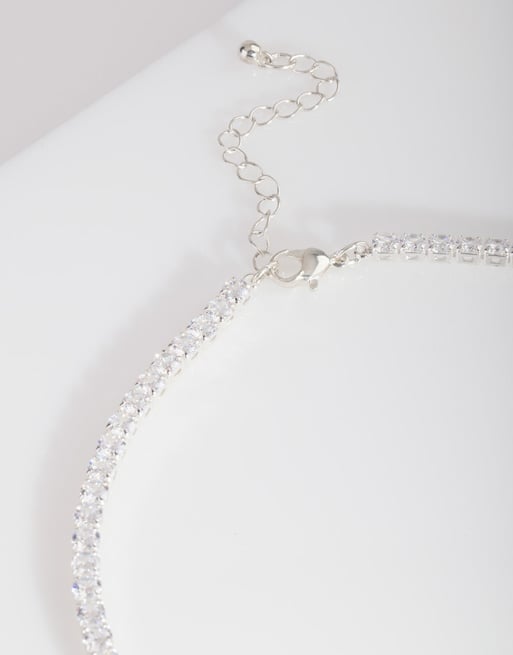 Lovisa Silver Cubic Zirconia Earrings & Tennis Necklace Set In Silver