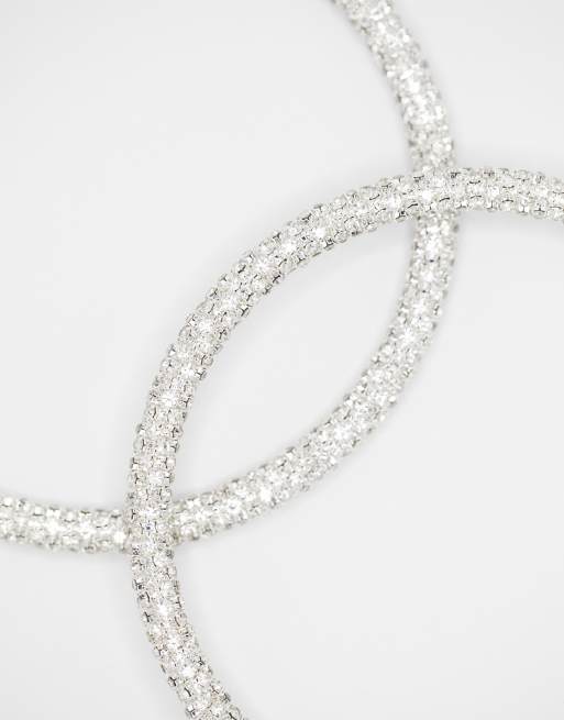 Lovisa Silver Cup Chain Diamante Hoop Earrings In Silver