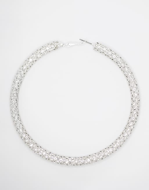 Lovisa Silver cup chain diamante hoop earrings in silver