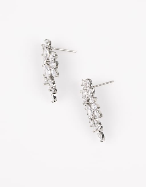 Lovisa Silver Diamond Simulant Floral Drop Earrings In Silver