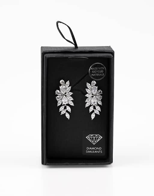 Lovisa Silver diamond simulant floral drop earrings in silver