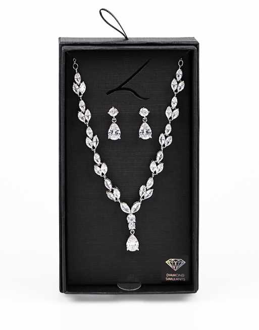 Lovisa Silver marquise necklace & drop earring set in silver