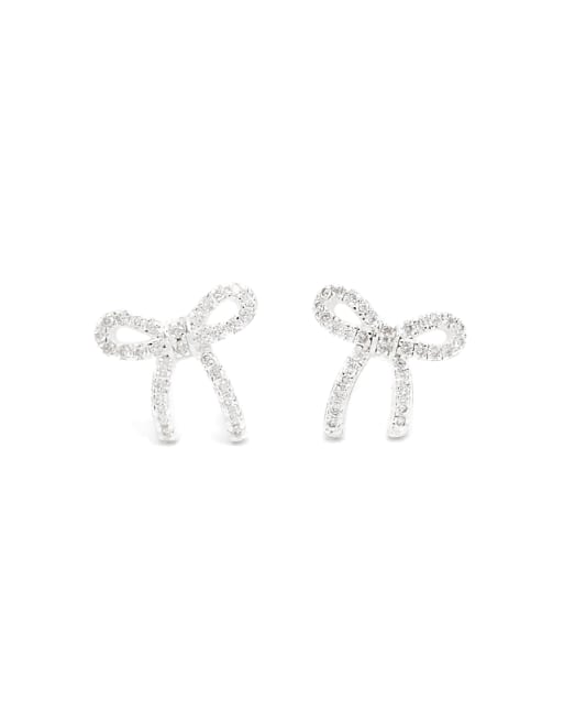 Lovisa Sterling silver cubic zirconia bow stud earrings in silver