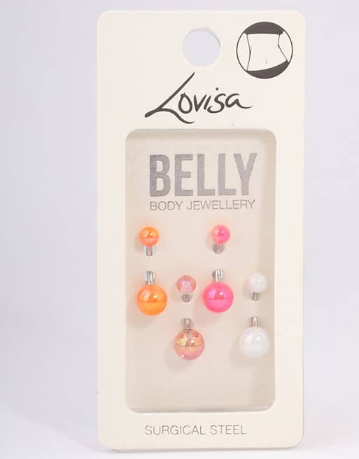 Lovisa Surgical steel acrylic belly ring 4-pack in multicolor