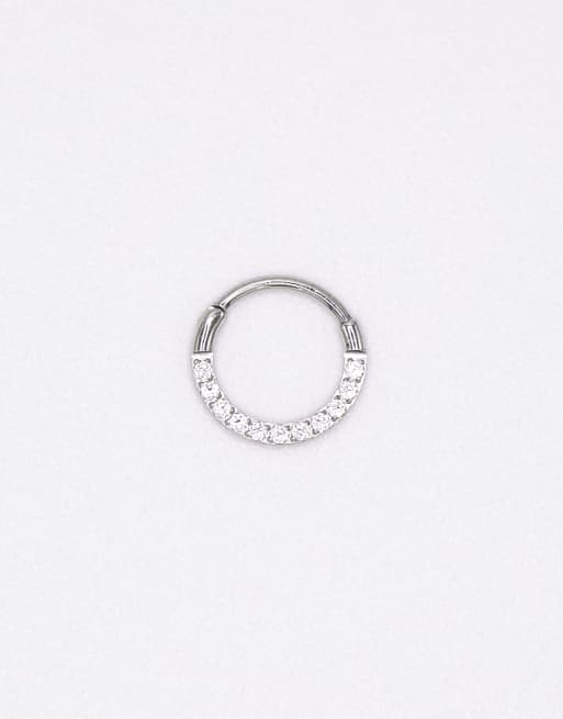 Lovisa Surgical steel cubic zirconia clicker earring 7mm in silver
