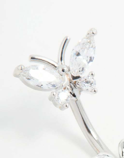 Lovisa Surgical Steel Cubic Zircornia Double Drop Belly Bar In Silver