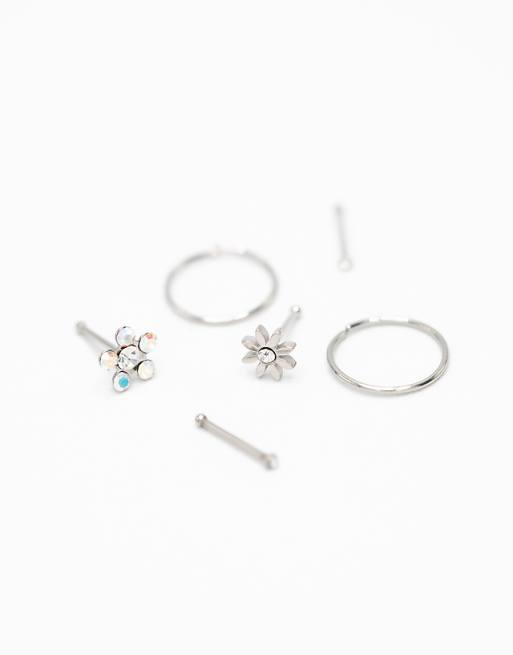 Lovisa Surgical steel flower silver nose stud 6-pack in silver