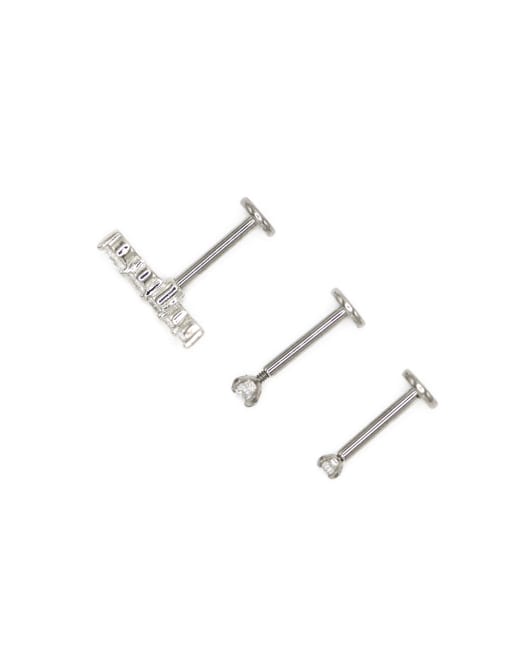 Lovisa Titanium Cubic Zirconia & Ball Flat Back Studs 3-pack In Silver