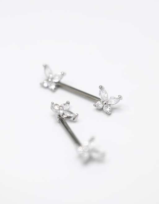 Lovisa Titanium Cubic Zirconia Nipple Bars 2-pack In Silver