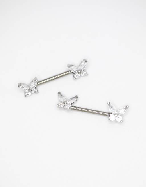 Lovisa Titanium cubic zirconia nipple bars 2-pack in silver