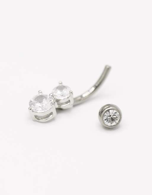 Lovisa Titanium Cubic Zirconia Threadless Bellybar In Silver