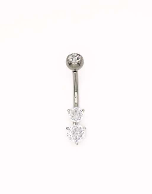 Lovisa Titanium cubic zirconia threadless bellybar in silver