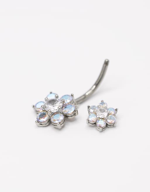 Lovisa Titanium Daisy Belly Bar In Silver