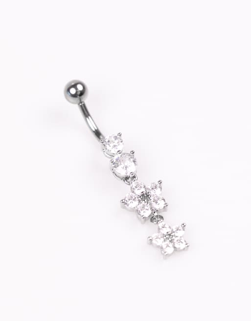 Lovisa Titanium Floral Belly Bar In Silver