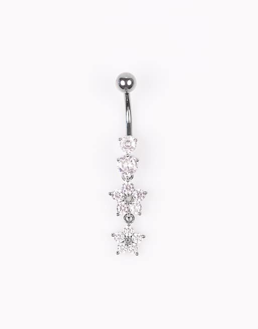 Lovisa Titanium floral belly bar in silver