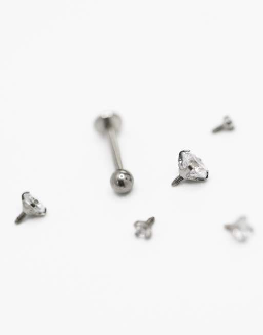 Lovisa Titanium Graduating Cubic Zirconia Flat Backs 6-pack In Silver