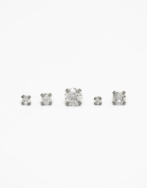 Lovisa Titanium graduating cubic zirconia flat backs 6-pack in silver