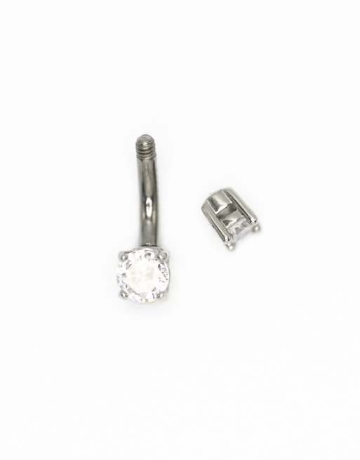 Lovisa Titanium Mini Round Cubic Zirconia Belly Bar In Silver