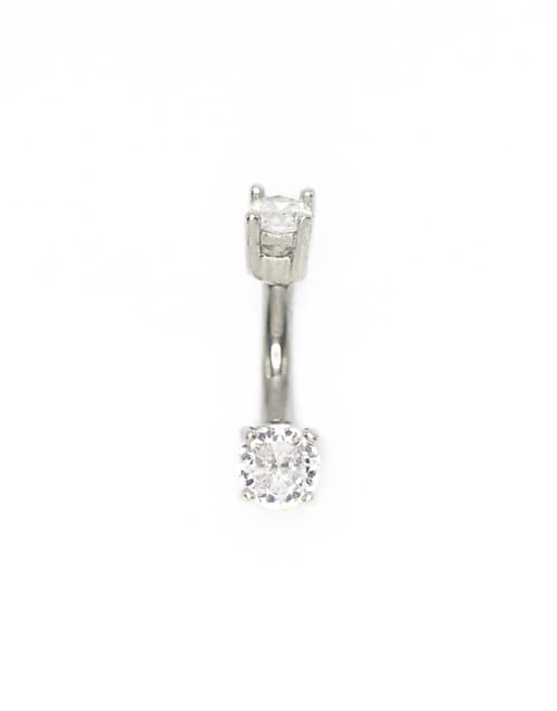 Lovisa Titanium mini round cubic zirconia belly bar in silver