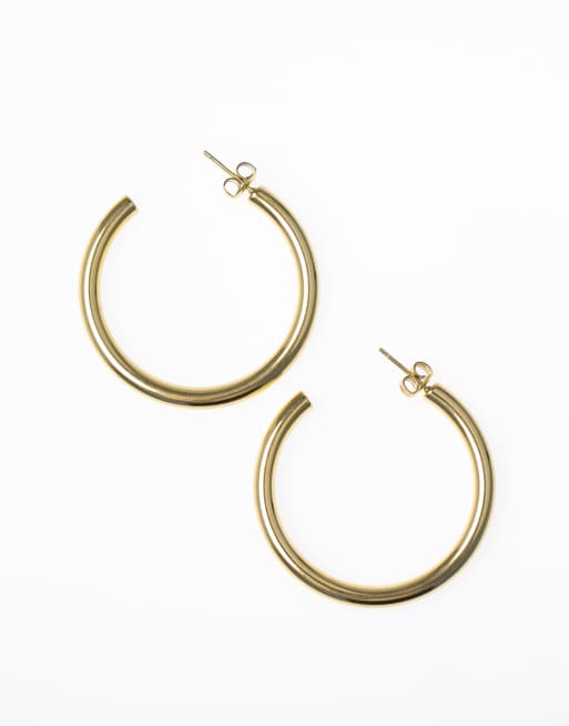 Lovisa Waterproof Gold Plated Stainless Steel Chunky Medium Hoop Earrings In Gold
