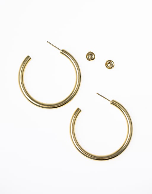 Lovisa waterproof gold plated stainless steel chunky medium hoop earrings in gold