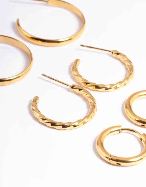 Lovisa Waterproof Gold Plated Stainless Steel Mixed Huggie Earrings Pack In Gold
