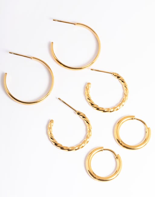 Lovisa Waterproof gold plated stainless steel mixed huggie earrings pack in gold