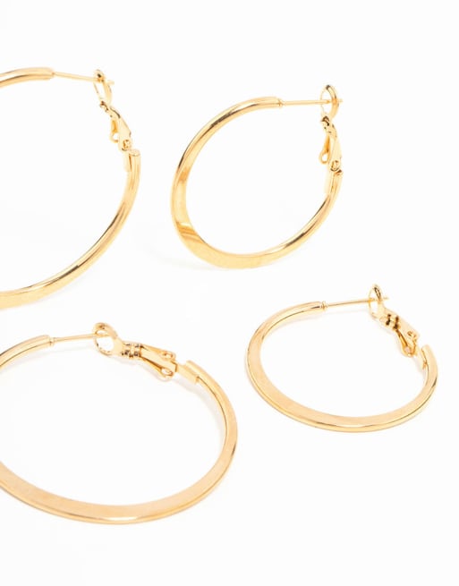 Lovisa Waterproof Gold Plated Stainless Steel Thin Hoop Earrings 3-pack In Gold