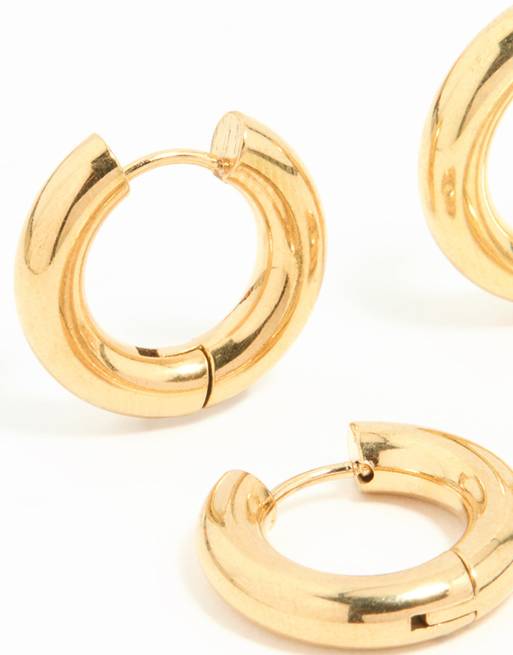 Lovisa Waterproof Gold Plated Stainless Steel Tube Hoop Earrings 2 Pack In Gold