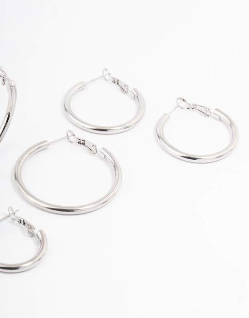 Lovisa Waterproof Stainless Steel Large Basic Hoop Earrings Pack In Silver