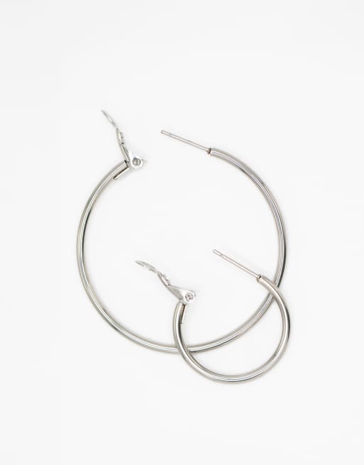 Lovisa Waterproof Stainless Steel Thin Hoop Earrings 3-pack In Silver