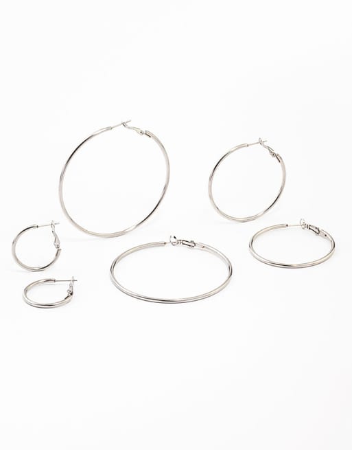 Lovisa Waterproof stainless steel thin hoop earrings 3-pack in silver