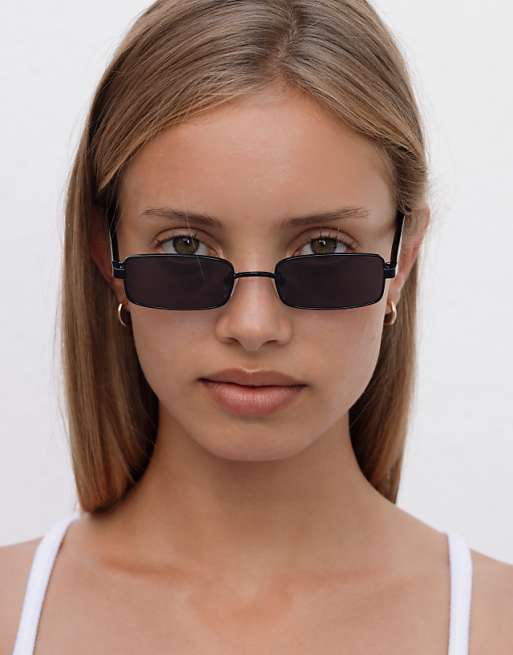 Lu Goldie Nina Metal Rectangle Sunglasses In Black