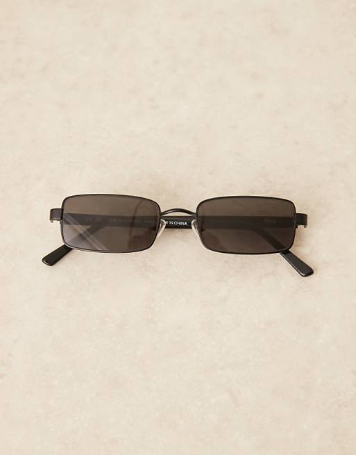 Lu Goldie Nina Metal Rectangle Sunglasses In Black