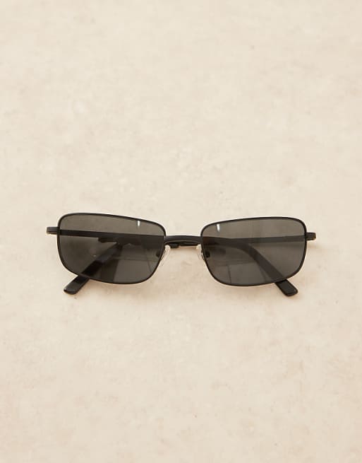 Lu Goldie Yuki Rectangle Metal Frame Sunglasses In Black