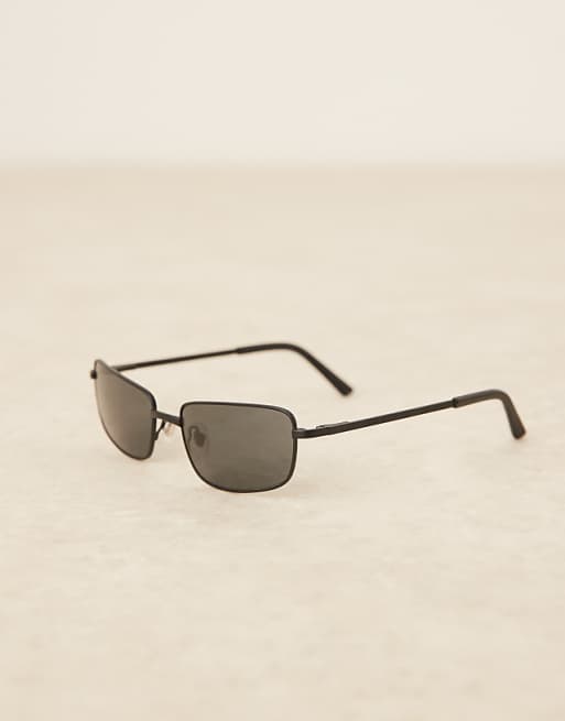 Lu Goldie Yuki Rectangle Metal Frame Sunglasses In Black