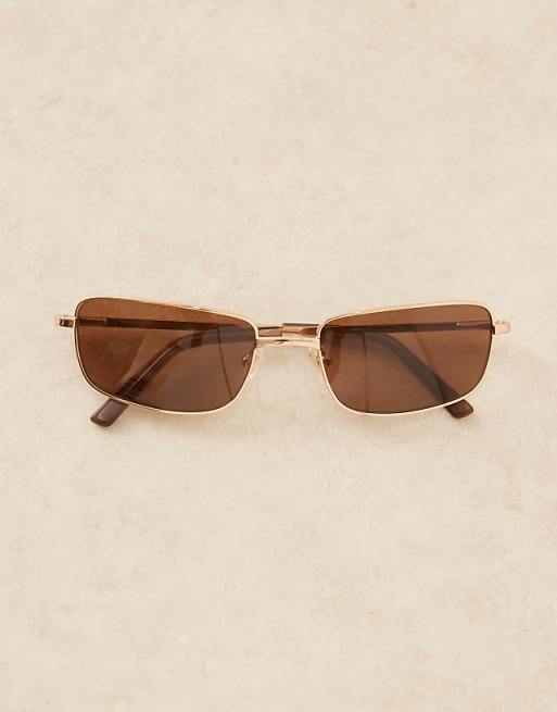 Lu Goldie Yuki Rectangle Metal Frame Sunglasses In Coffee