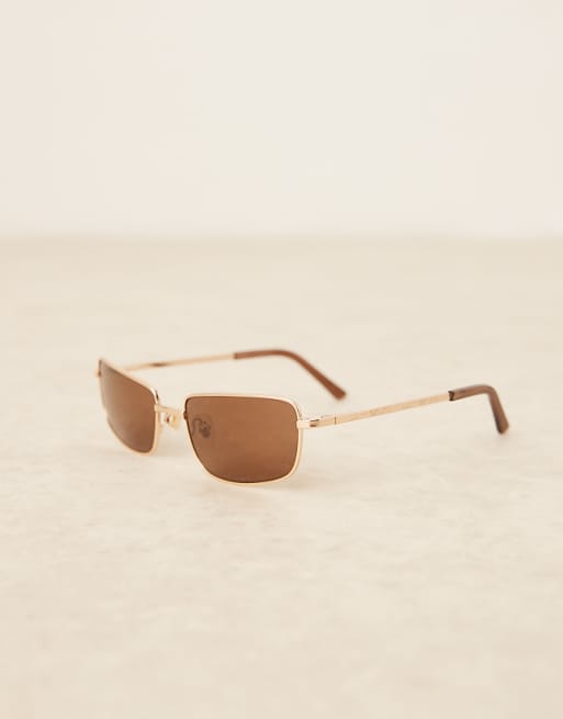 Lu Goldie Yuki Rectangle Metal Frame Sunglasses In Coffee
