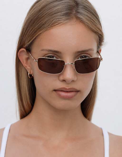 Lu Goldie Yuki rectangle metal frame sunglasses in coffee