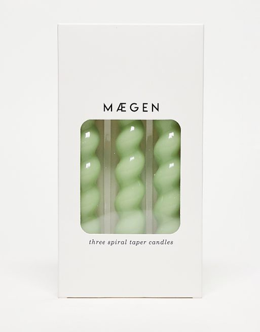 MAEGEN Spiral Taper Candle 3-Pack - Sage