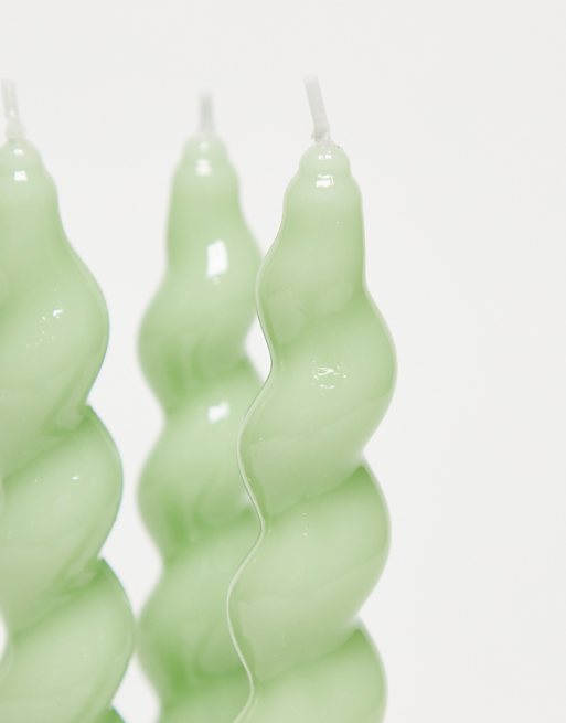 MAEGEN Spiral Taper Candle 3-Pack - Sage